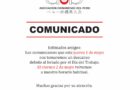 Estimados amigos les comunicamos que este jueves 1 de mayo debido al feriado por el día del trabajo nos tomaremos un descanso. Nos reencontramos el viernes 2 de mayo en nuestro horario habitual. Muchas gracias.