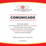 Estimados amigos les comunicamos que este jueves 1 de mayo debido al feriado por el día del trabajo nos tomaremos un descanso. Nos reencontramos el viernes 2 de mayo en nuestro horario habitual. Muchas gracias.